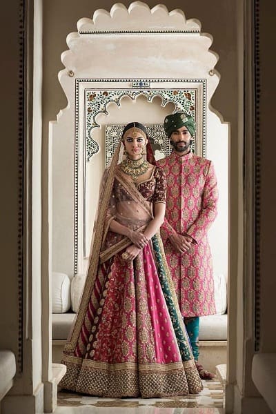 The gold lehenga plus gown option: | Couple wedding dress, Reception dress,  Indian bride